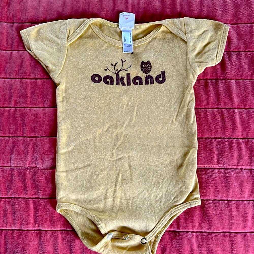 American Apparel Baby 6-12 month Mustard Oakland Onesie Owl